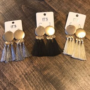 Gold& Navy, Black, Gray or Cream Tassel Earrings